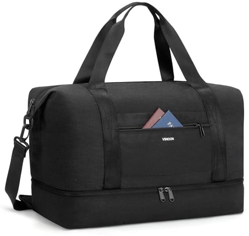 VSNOON Easyjet Handgepäck Tasche 45x36x20, 32L Faltbare Handgepäck Tasche | Large Wasserbeständig Reisetasche Handgepäck mit Schuhfach, Weekender Travel Bag Sporttasche Damen Herren, Schwarz