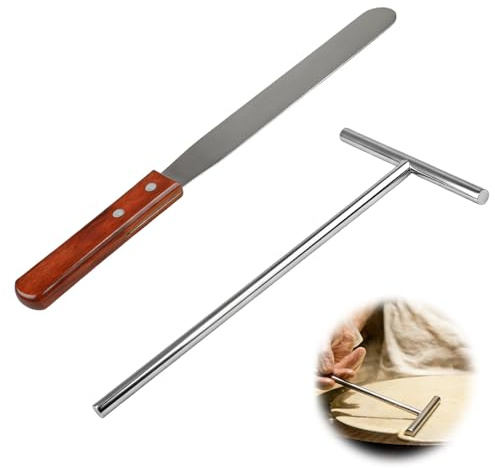 2 Pièces Crêpes Spatule Kit, Acier Inoxydable Spatule à Cet Répartiteur en Bois de Hêtre de 32cm pour Crepe Crepiere Inox en Forme de T Étaleur de Pâte pour Cuisine à la Maison Cuisson Outils Cuisson