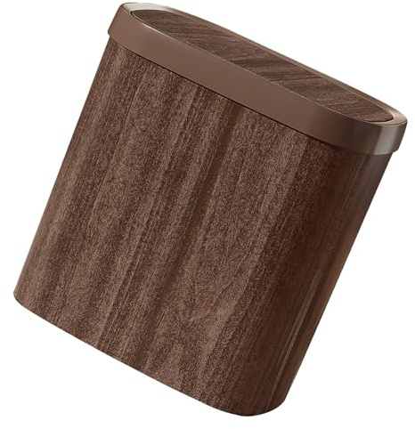 SHINEOFI Poubelle de Bureau Vintage 12 L avec Couvercle à Pression en Polypropylène Imitation Bois, Poubelle Étroite et Peu Encombrante Cuisine, Salle de Bain, Chambre D’élève et Tri
