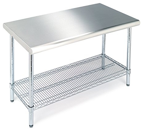 Seville Classics Mesa de trabajo de grado comercial de acero inoxidable estante de alambre de cocina certificado NSF, 49 pulgadas de ancho x 24 pulgadas de profundidad x 35 pulgadas de alto, cromo