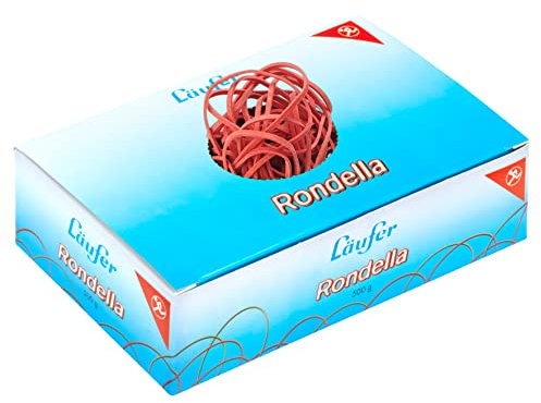 Läufer 51742 Rondella Gummibänder 80 x 2 mm, Durchmesser 50 mm, 2 mm breite Gummiringe, 500 g Schachtel, rot