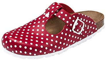 CLINIC DRESS Clog - Clogs Damen bunt. Schuhe für Krankenschwestern, Ärzte oder Pflegekräfte rot/weiß, gepunktet, Polka Dots 42