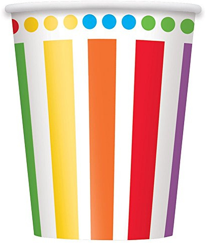 Rainbow Dots Disposable Paper Cups (9oz) Pack of 8 - Perfect for Celebrations and Parties