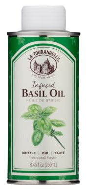 La Tourangelle, Basil Infused Sunflower Oil, 8.45 Fl. Oz. | Great for Garlic Bread, Made in USA, Gluten Free, Non-GMO, Expeller-Pressed, High-Oleic, Use as Finishing Oil