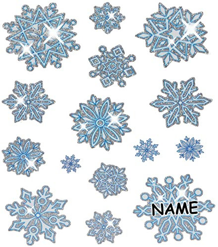 alles-meine.de GmbH 14 TLG. Set Fensterbilder mit Glitzer Effekt - Schnee & Schneeflocken - incl. Name - statisch haftend - selbstklebend + wiederverwendbar/Weihnachten -..