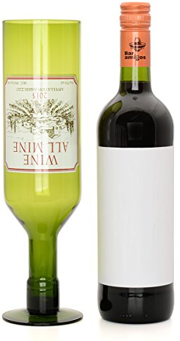 CKB LTD® Wine All Mine Glass 750ml 25oz Holds a Whole Full Red White Bottle Novelty Drinking Wine Bottle Glass - Gift Boxed