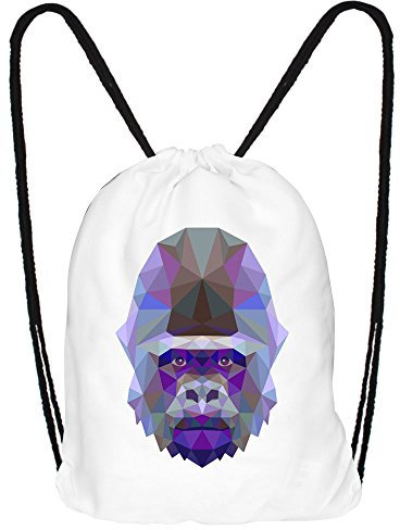 Hanessa Jutebeutel mit Gorilla Tier Aufdruck Sportbeutel Tüte Rucksack Beutel Tasche Gym Bag Gymsack Hipster Fashion Sport-Tasche Einkaufs-Tasche Weiß