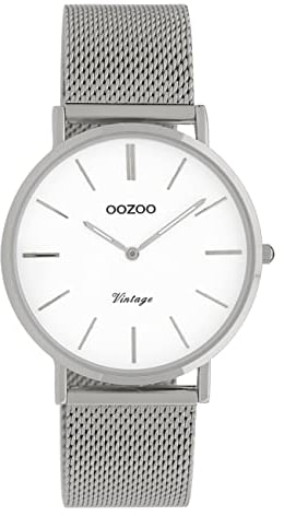 Oozoo Vintage Damenuhr mit massivem grobmaschigem Edelstahl Milanaise Metallband 36 MM Silberfarben/Weiss C9902