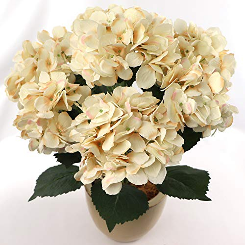 Hortensien-Seidenblumenstrauß, sieben Köpfe pro Strauß, UV-beständig, für drinnen und draußen, Seidenpflanze, verstellbarer Stiel, Hochzeit, Tafelaufsatz und Event-Dekoration (beige)