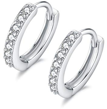 8mm Kleine Creolen mit Zirkonia für Damen Mädchen Sterling Silber 925 Runde Huggie Creolen Tragus Knorpel Ohrringe Hypoallergen