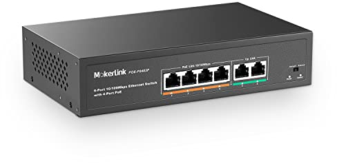 mokerlink Switch Poe 4 Porte, 2 Porte Uplink, 78W ad Alta Potenza, Supporto IEEE802.3af/at, Fanless Metal Plug & Play Poe+