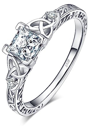 JewelryPalace Infinity Celtic Knot Princess Cut Cubic Zirconia Solitaire Engagement Ring 925 Sterling Silver Clear