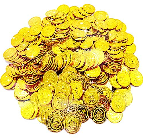 JOYUE 150 Pezzi Monete d'oro Pirata, Tesoro d’Oro per Party Pirata, Tesori per la Caccia al Tesoro Bambini Compleanno Decorazione Del Partito Regalo