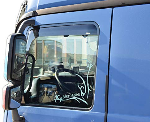 SCOUTT Windabweiser passend für Mercedes Actros MP3 2008-2013, Regenabweiser Vorne Passform Getönt Dunkel Selbstklebend 2-teilig