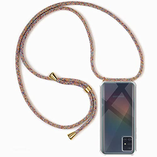 Casecool Handykette kompatibel mit Samsung Galaxy A51, Handyhülle Smartphone Necklace Hülle mit Band Schutzhülle Kordel zum Umhängen Transparent Weich TPU Silikon Tasche, Rainbow