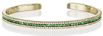 Namana Armreif in Grün für Damen. Manschettenarmband in Gold für Frauen mit grünen Zirkonia-Steinen. Offener Armreif mit Geschenkbox