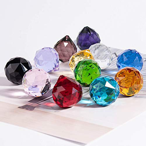 WEISIPU 12PCS Vintage Feng Shui Faceted Decorating 30mm Crystal Ball Prism Pendant Suncatcher Multi-Color Hanging Christmas Decoration