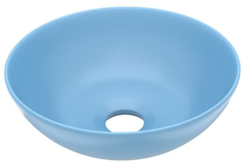 vidaXL Waschbecken mit Abflussloch Waschschale Aufsatzwaschbecken Waschtisch Waschplatz Handwaschbecken Badezimmer Keramik Hellblau Rund