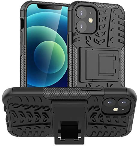 ALDHOFA iPhone 12 mini Case,Heavy Duty Shock Proof Protective Phone Case,Dual Layer Hybrid Cover with Kickstand for iPhone 12 nini 5.4 (2020)-Black