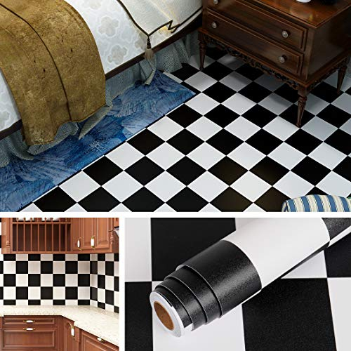 Livelynine 40CMx500CM Selbstklebende Tapete Schwarz Weiss klebefolie küche Muster Folie für Möbel Wand Tisch Rückwand Fliesenaufkleber Küche Klebefliesen PVC Bodenbelag Kinderzimmer Schlafzimmer Bad