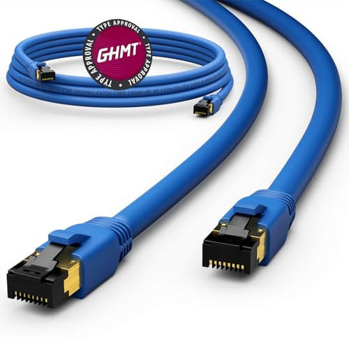 HB-DIGITAL 2m Câble RJ45 CAT 8 Cordon de brassage - Certifié GHMT - Cable Réseau Blindé AWG 24 S/FTP LSZH 40Gbps 2000MHz cuivre pur avec connecteurs dorés pour Switch PC TV Console de Jeux - Bleu