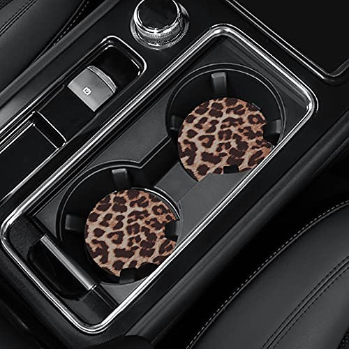 Joyberg 4 Stück Leoparden-Druck Auto-Untersetzer, 7 cm, Neopren, Rund, Boho, für Getränkehalter, für Frauen