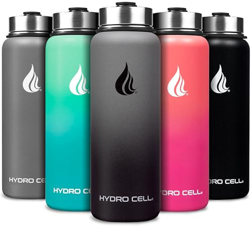 HYDRO CELL Stainless Steel Water Bottle w/Straw & Wide Mouth Lids (64oz 40oz 32oz 24oz 18oz 14oz) - Insulated Sweat Proof Sport Design (Graphite/Black - 40oz)