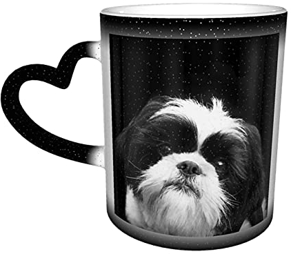 Oaieltj Mug à changement de chaleur - Noir et blanc - Chiens Shih Tzu - Motif animal mignon - Personnalisable - Tasse à café - Tasse à thé magique