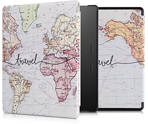 kwmobile Klapphülle kompatibel mit Amazon Kindle Oasis 10. Generation Hülle - eReader Case - Travel Schriftzug Schwarz Mehrfarbig