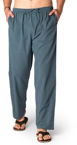 PANASIAM Sommerhose Herren - leichte Stoffhose aus Baumwolle, Freizeithose | Schlupfhose, blickdicht, atmungsaktiv, Loose Fit, Baumwollhose, Gummibund mit Kordelzug, Taschen, Yogahose, Sport & Freizeit