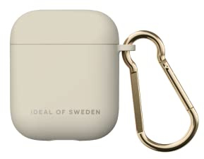 IDEAL OF SWEDEN AirPods Hülle, AirPods Protective Silikon Hülle mit Karabiner, kompatibel mit AirPods 1 & 2, Qi-Charger kompatibel, LED Charging Indicator Light (Ecru)