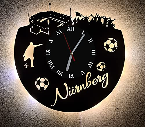 Designbysh Fußball Fan LED Wanduhr Nürnberg Fanartikel Wanduhr Geschenk Fußballfan