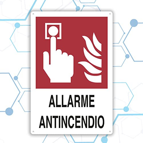 Nitek Cartello Allarme antincendio in PVC 30cm x 20cm– Cartello Autoadesivo| Sign, Schild | Segnaletica antinfortunistica Impermeabili Lavabili, Scuola, Pizzeria, Ufficio, Pub