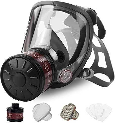 Gasmasken Survival Nuklear und Chemie, Gasmaske mit 40mm Aktivkohlefilter und 6001 Filter, Atemschutzmaske für Staub, Dämpfe, Chemikalien, Farbe, Spray, Schweißen, Polieren