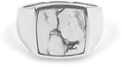 Herrenring Siegelring mit Natur Stein quadratisch Weiß 925 Sterling Silber massiv eckig poliert glänzend handgemacht | Männerschmuck aus Deutschland mit Geschenkbox (68)