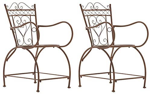 CLP 2er Set Stühle Sheela I Gartenstühle Aus Metall I Metallstuhl Mit Armlehnen Im Jugendstil, Farbe:antik braun