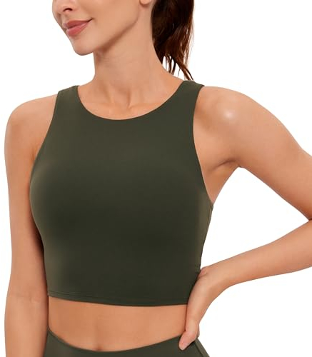 CRZ YOGA Damen Butterluxe Racerback Sport BH Gepolstert Ohne Bügel Crop Tops Longline Yoga Tank Top Fitness Sports Bra Olivgrün 40