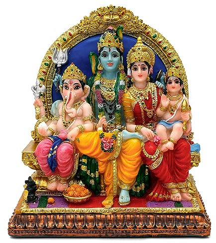 Hindu-Gott Shiva Familienstatue – 17,5 cm H Murti Shiva Familie Diwali Geschenk Pooja Artikel Puja Geschenke für indische Freunde Familie Zuhause Tempel Büro Mandir Altar Glanz Yoga Meditation