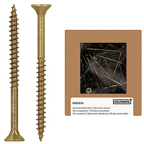 HELPMATE - Vis universelles tête fraisée 4,5x60 passivées jaune - 125 vis à bois avec entraînement en T et filetage partiel - Boulons pour panneaux de particules pour l'intérieur & l'extérieur protégé