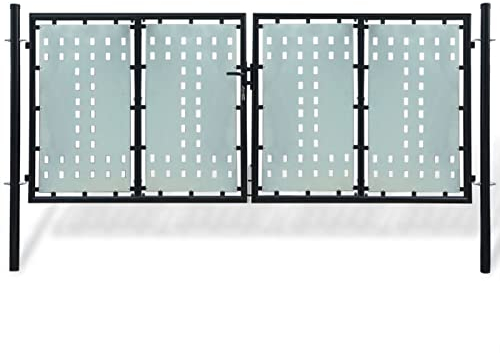 JUNZAI Zauntor (Einzeltor), Gartentor, Gartentür, Gartentüren, Tor Garten, Gartentüren, Garten Tore, Flügeltore, Schwarz 300x175 cm