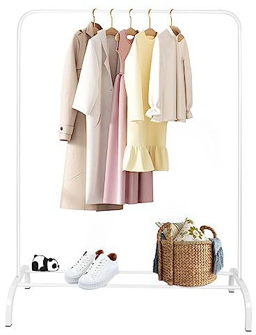 MINGYI Portant à Vêtements pour Chambre, Porte-vêtements Métallique, Penderie à Vêtement avec Étagères à Chaussures, Porte-Manteaux sur Pied (Blanc Tringle à simple 110×40×150 cm)