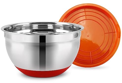 Mixing Bowls, Stainless Steel Nesting Bowls with Airtight Lids, Stainless Steel Multi-Functional Large Basin Non-Slip Bottom for Cooking Food, Baking, Breading, Salad or Meal Prep ( Size : 22cm )