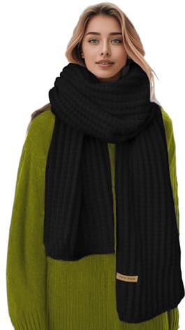 Boaisdus Winter Grobstrick Schals Damen Dicke Warme Strickschals Weich Lang Grobstrick Schal für Outddor Herren & Damen, Schwarz, 69×10in