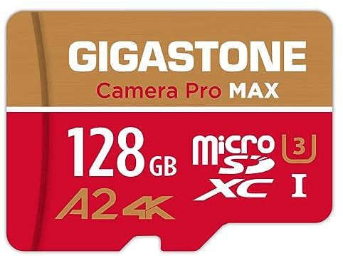 [5-Yrs Free Data Recovery] GIGASTONE 128GB Micro SD Card, Camera Pro MAX, Up to 120/80 MB/s, MicroSDXC Memory Card for DJI, Gopro, Insta360, Dashcam, 4K Video UHS-I A2 V30 U3 C10 with Adapter