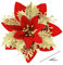 Bafenli 15 Stücke 14CM Weihnachten Künstliche Blumen Poinsettia Glitzer Weihnachtsblumen mit Clips Stämme Weihnachtsbaum Ornamente für DIY Kränze Girlande Haus Party Dekoration - Rot Golden