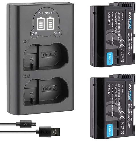 2X Blumax Akku kompatibel mit Nikon EN-EL15c | 2400mAh | NTC-Sensor & V1-Gehäuse + Slim Dual Charger EN-EL15b EN-EL15a EN-EL15 für Z8 Z7 II Z6 III Zf