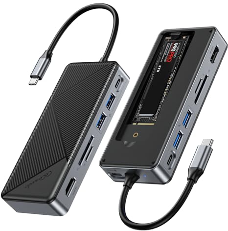 GiGimundo 8 in 1 USB C DockingStation für M.2 NVMe & SATA SSD, M.2 USB Adapter, mit PD 100W, USB A 3.2 * 2, USB C 3.2, HDMI 4K@60Hz, SD/TF 2.0, PCIe M-Key, für Windows Mac OS-GM28P