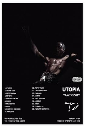 Travis Poster, Scott Utopia, Albumcover-Poster, Leinwandposter, Schlafzimmer-Dekor, Sportlandschaft, Büro, Raumdekoration, Geschenk, ungerahmt, 40 x 60 cm, 2 Stück