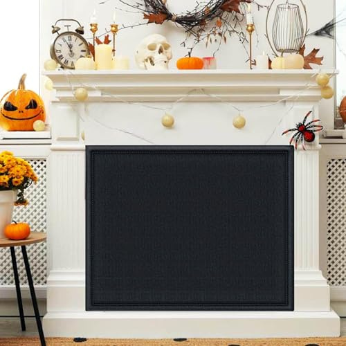 Magnetic Fireplace Cover - Adjustable Draft Stopper with 12 Magnets, Stops Heat Loss - Black 42 W x 33 H