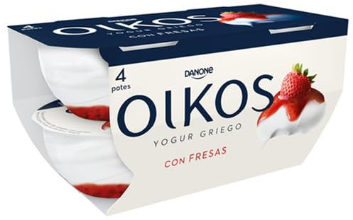 Yogur Griego OIKOS, Danone 4x110g. (Pack de 6 unidades) (Yogur griego con preparado de fresas)